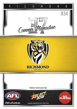 2018 Select AFL Club Team Sets - Richmond Tigers #R34 Connor Menadue Back